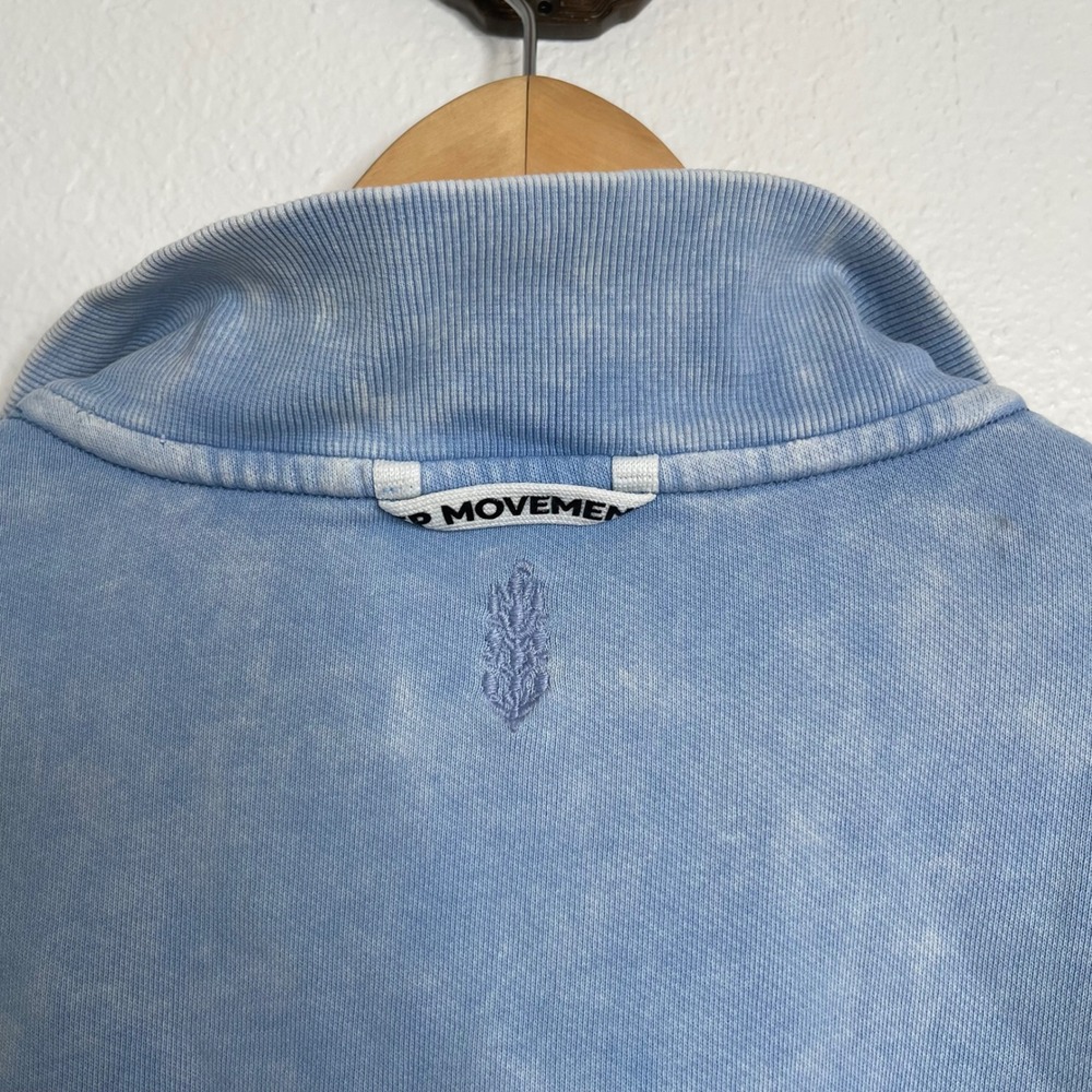 FP Movement Free People Blue Acid Wash Ruched Sleeve Quarter Zip Pullover M - Picture 4 of 5